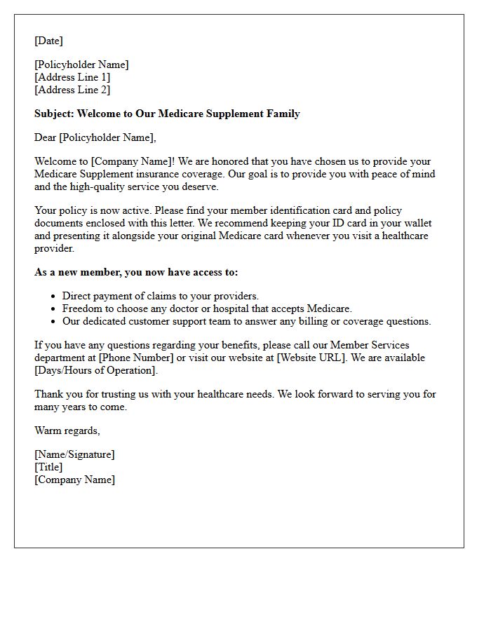Warm Welcome Letter to Our Medicare Supplement Family