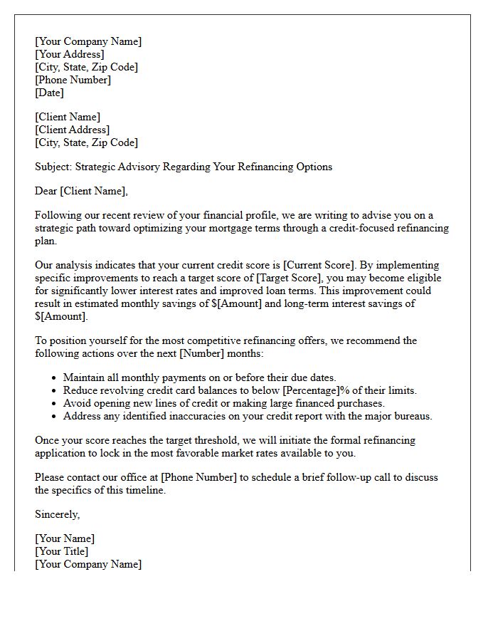 Credit Score Improvement Refinancing Advisory Letter