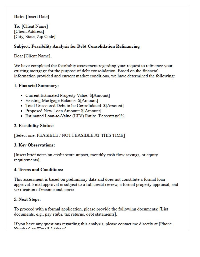 Debt Consolidation Refinancing Feasibility Letter
