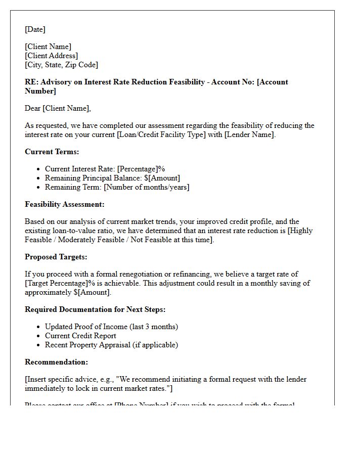 Interest Rate Reduction Feasibility Advisory Letter
