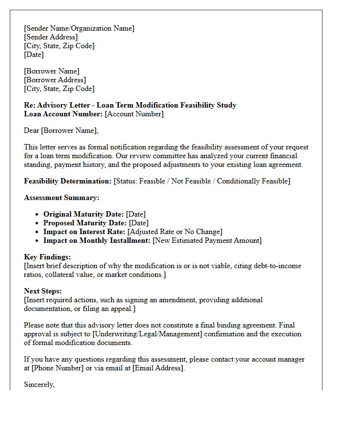 Loan Term Modification Feasibility Advisory Letter