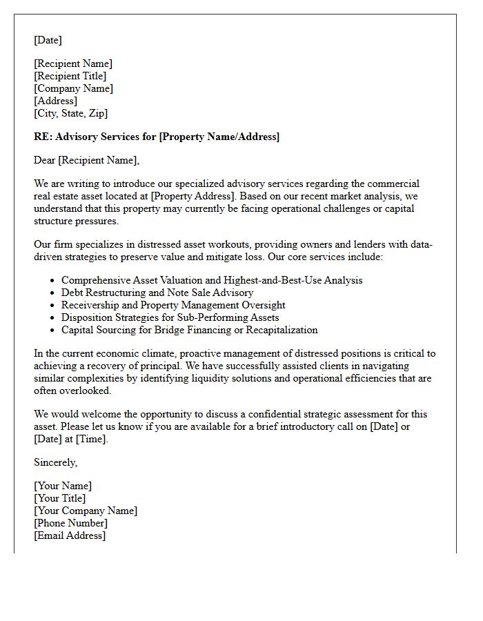 Distressed Asset Commercial Real Estate Advisory Letter