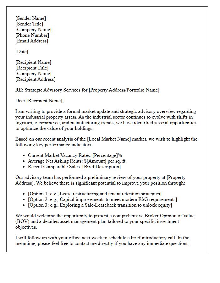 Industrial Property Commercial Real Estate Advisory Letter