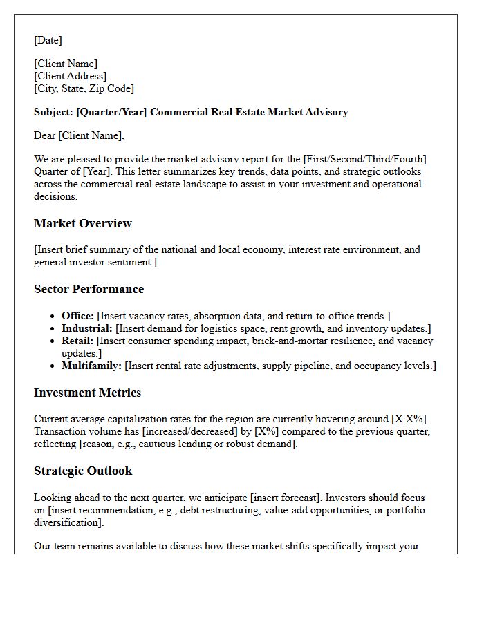 Quarterly Commercial Real Estate Market Advisory Letter