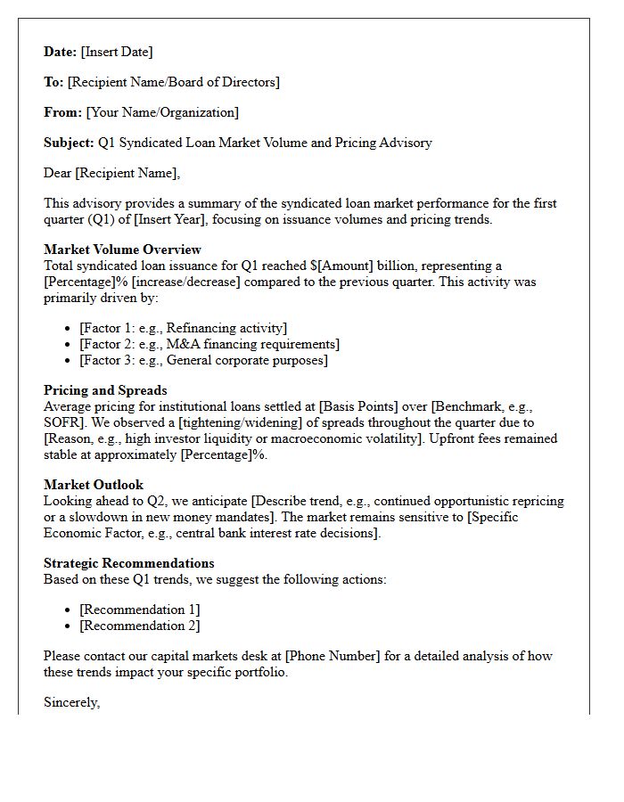 First Quarter Syndicated Loan Market Volume and Pricing Advisory Letter