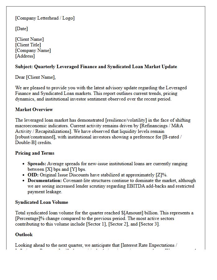 Leveraged Finance and Syndicated Loan Market Update Advisory Letter