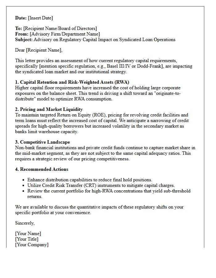 Regulatory Capital Impact on Syndicated Loan Market Advisory Letter