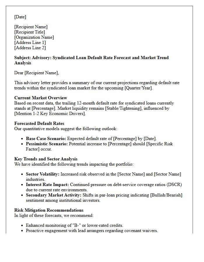 Syndicated Loan Default Rate Forecast and Trend Advisory Letter