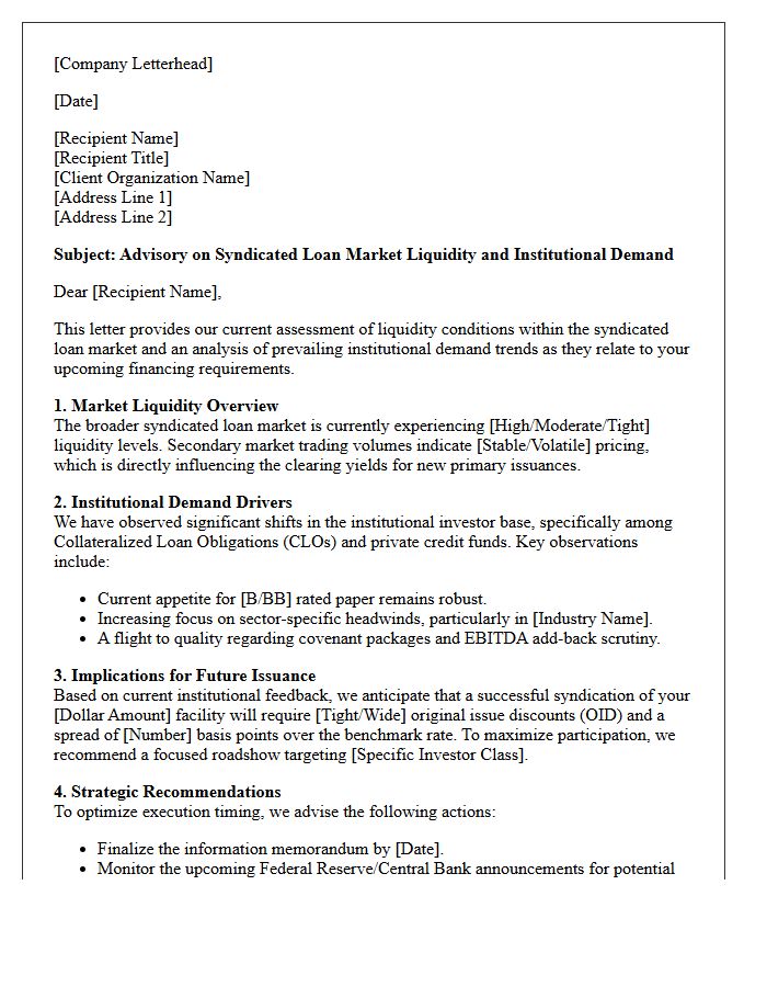 Syndicated Loan Market Liquidity and Institutional Demand Advisory Letter