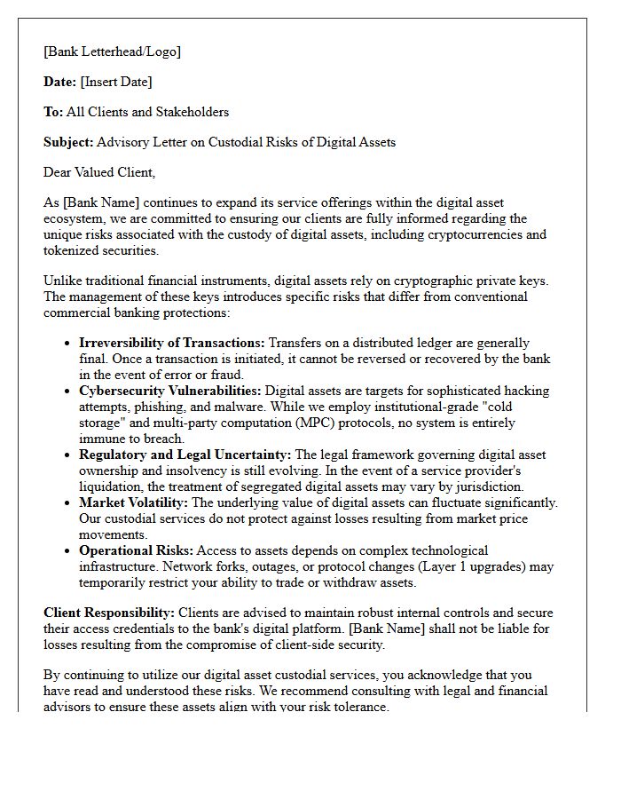 Advisory Letter on Custodial Risks of Digital Assets in Commercial Banking