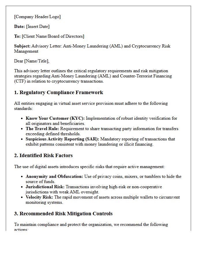 Anti-Money Laundering and Cryptocurrency Risk Management Advisory Letter
