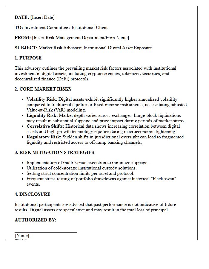 Market Risk Advisory Letter for Institutional Digital Asset Investments