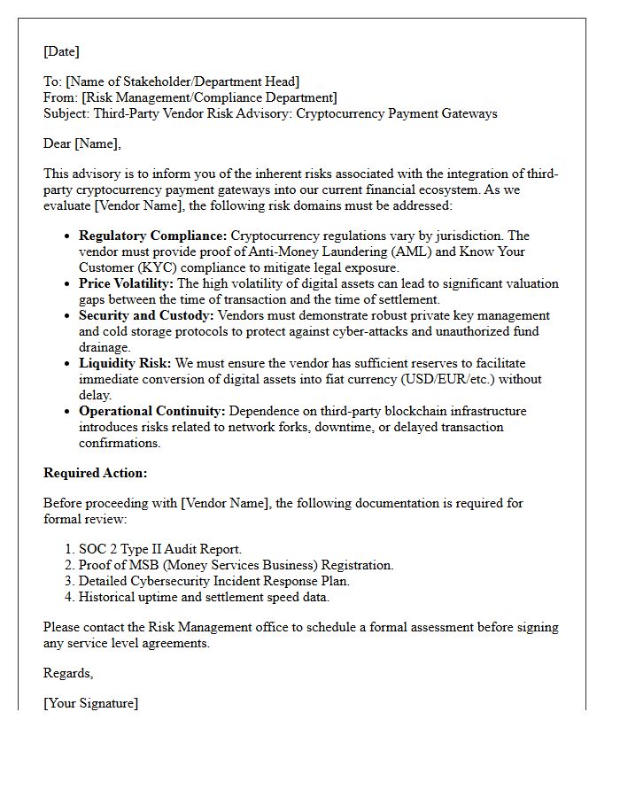 Third-Party Vendor Risk Advisory Letter for Cryptocurrency Payment Gateways