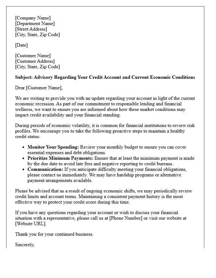 Economic Recession Consumer Credit Risk Advisory Letter