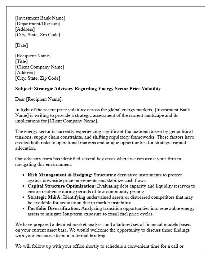 Energy Sector Price Volatility Investment Banking Advisory Letter