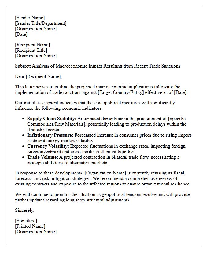 Geopolitical Trade Sanction Macroeconomic Impact Letter
