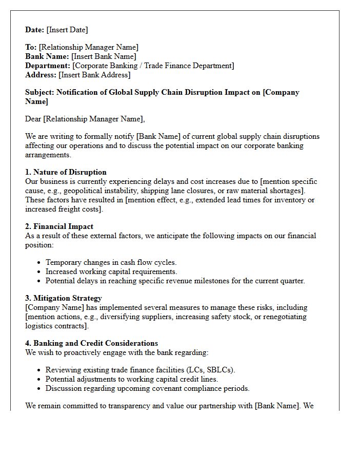 Global Supply Chain Disruption Corporate Banking Impact Letter