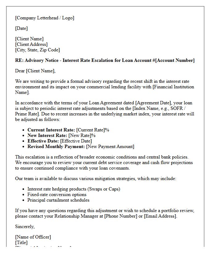 Interest Rate Escalation Commercial Lending Advisory Letter