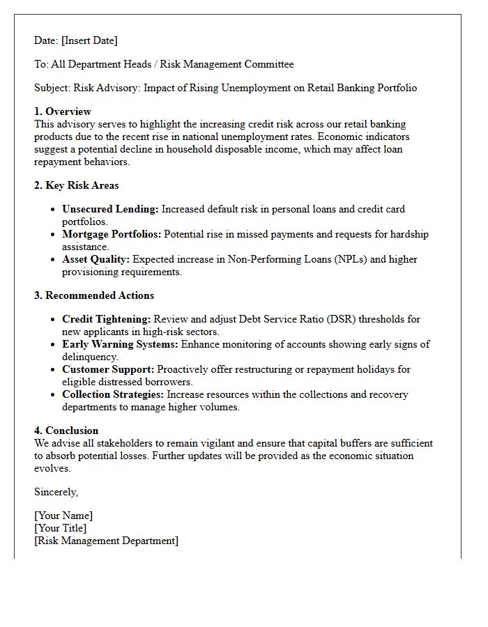 Rising Unemployment Retail Banking Risk Advisory Letter