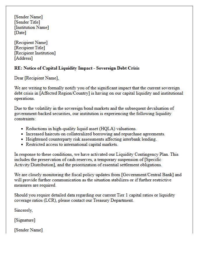 Sovereign Debt Crisis Capital Liquidity Impact Letter