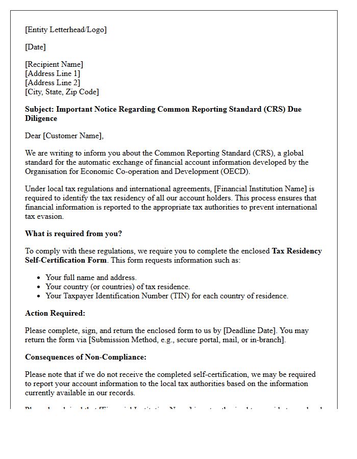 Common Reporting Standard Due Diligence Advisory Letter