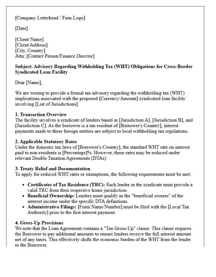 Cross-Border Syndicated Loan Withholding Tax Advisory Letter