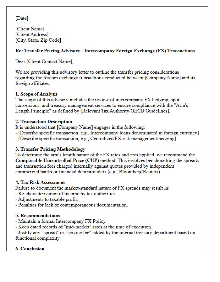 Foreign Exchange Transaction Transfer Pricing Tax Advisory Letter