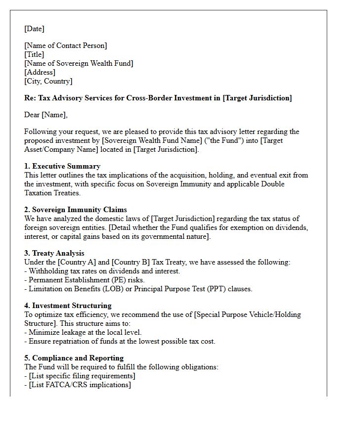 Sovereign Wealth Fund Cross-Border Investment Tax Advisory Letter