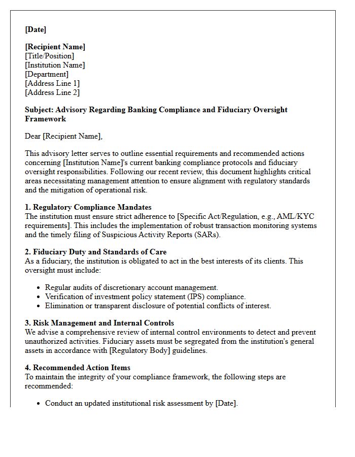 Banking Compliance and Fiduciary Oversight Advisory Letter