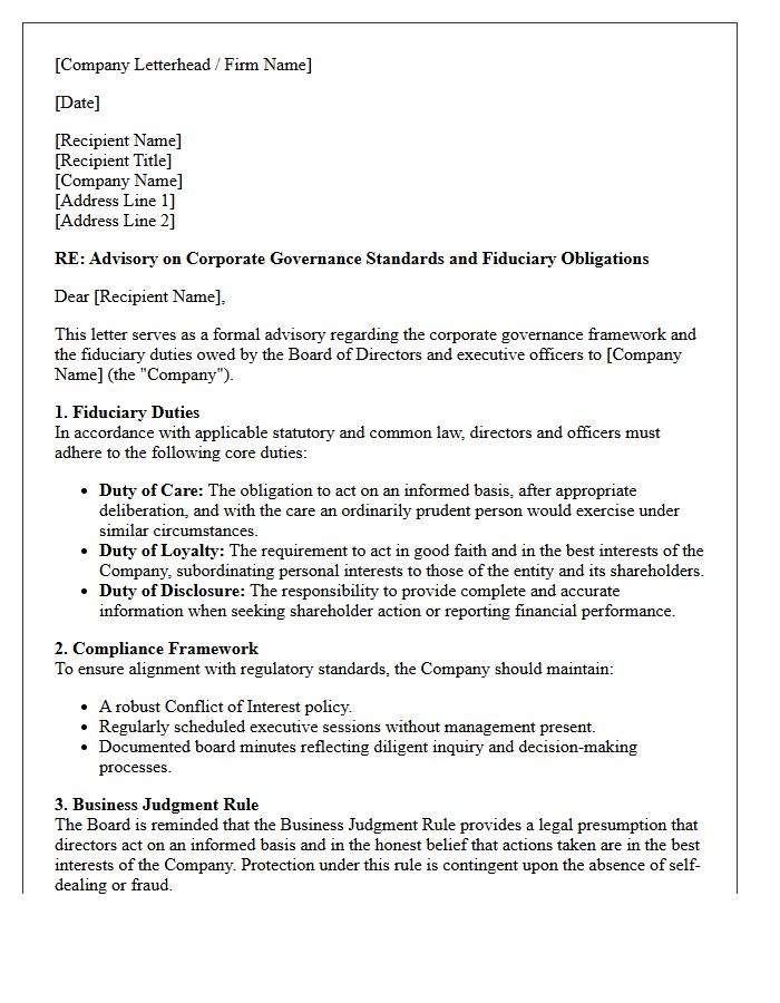 Corporate Governance and Fiduciary Compliance Advisory Letter