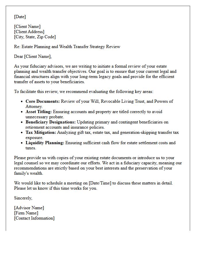 Estate Planning and Wealth Transfer Fiduciary Advisory Letter