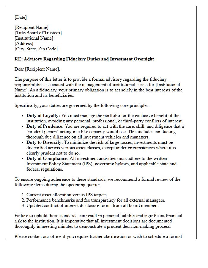 Fiduciary Responsibility Advisory Letter for Institutional Investors