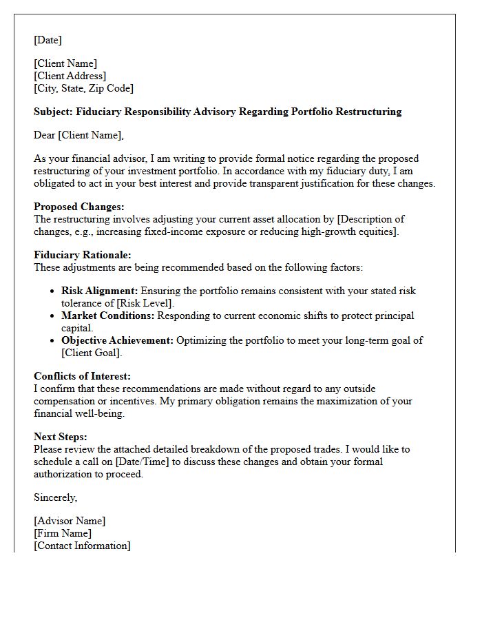 Fiduciary Responsibility Advisory Letter for Portfolio Restructuring