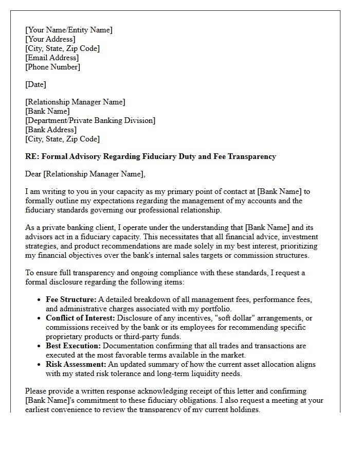 Private Banking Fiduciary Duty and Transparency Advisory Letter