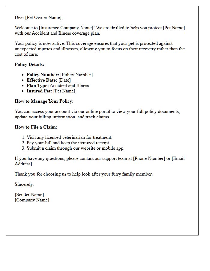 Accident and Illness Pet Coverage Welcome Letter