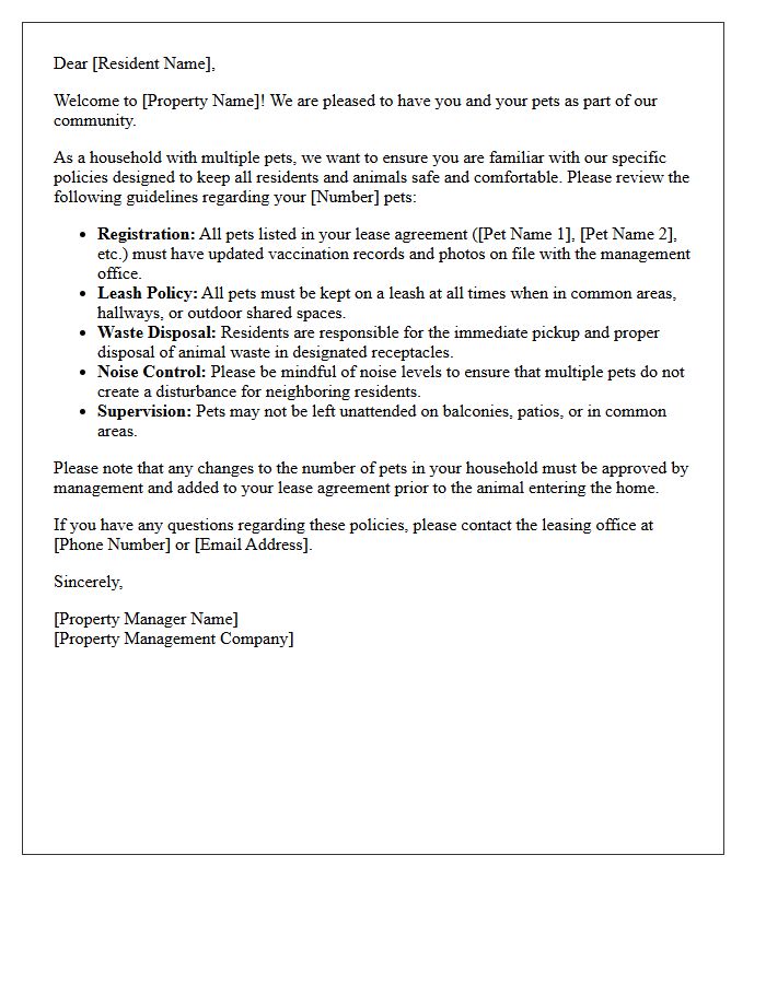 Multiple Pet Household Policy Welcome Letter