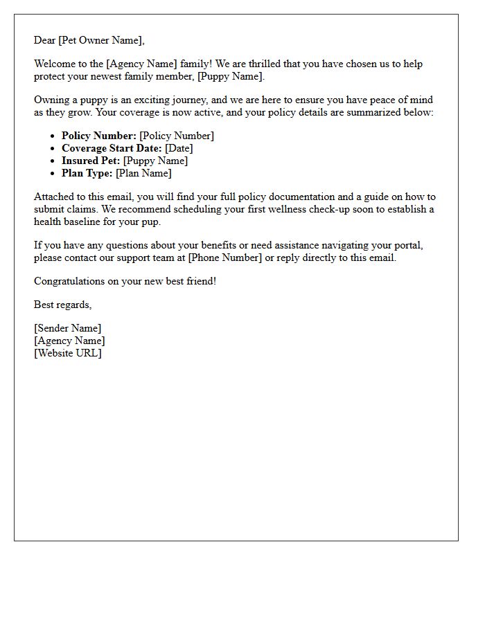 New Puppy Coverage Agency Welcome Letter