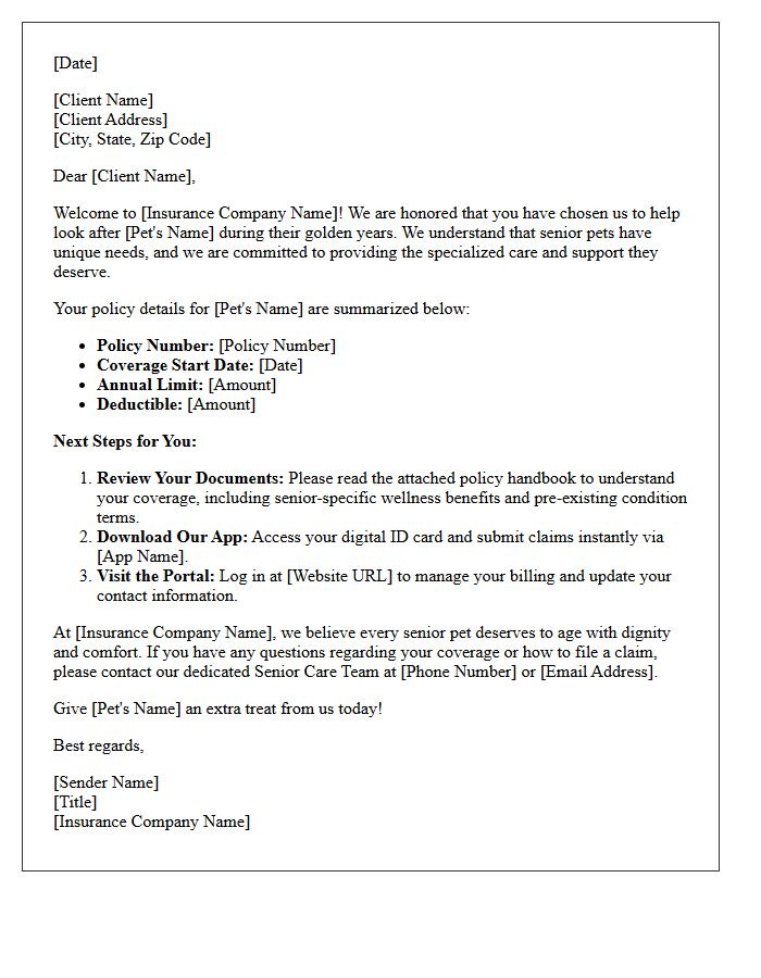 Senior Pet Insurance Client Welcome Letter