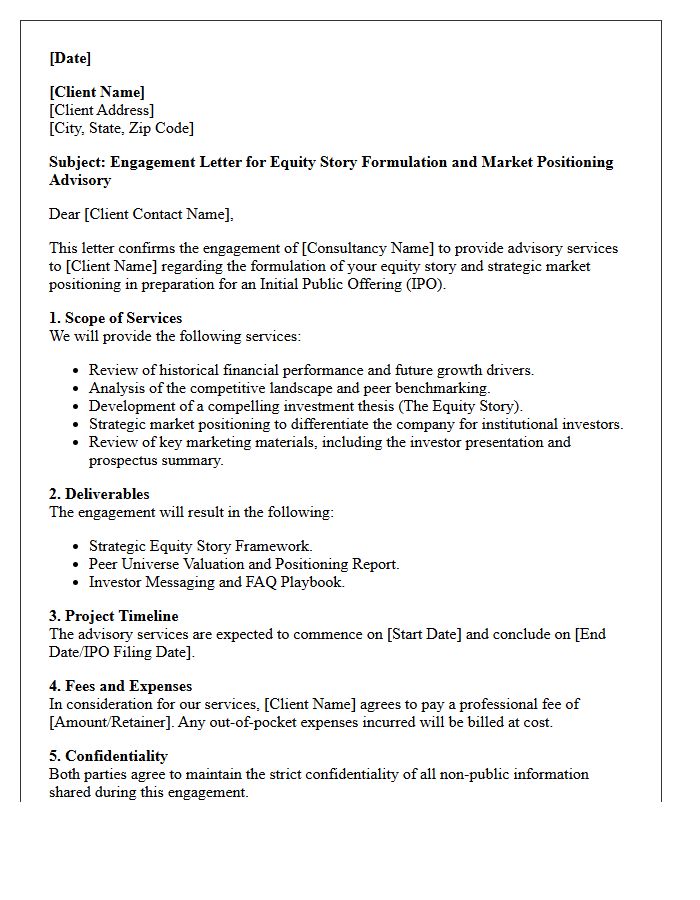 Equity Story Formulation and Market Positioning IPO Advisory Letter