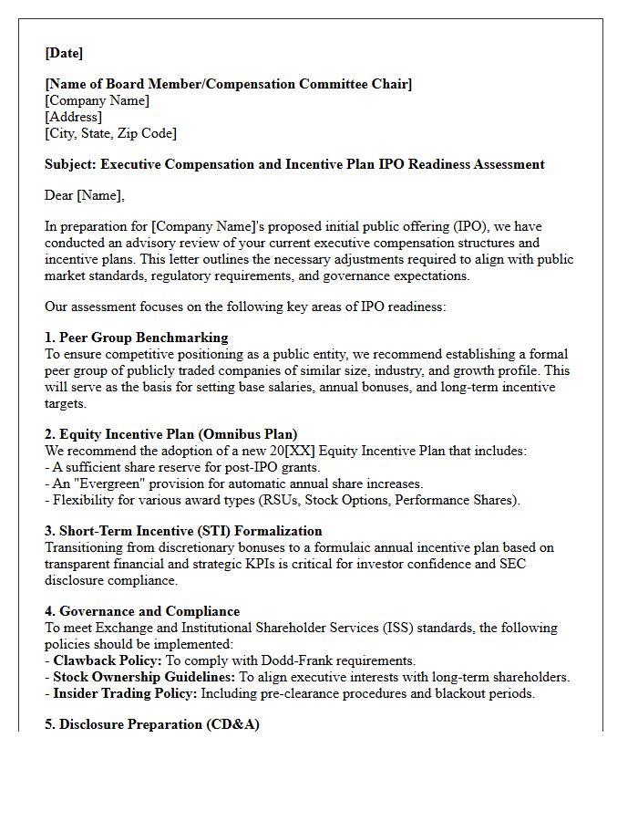 Executive Compensation and Incentive Plan IPO Readiness Advisory Letter
