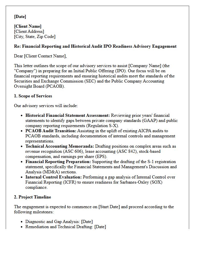 Financial Reporting and Historical Audit IPO Readiness Advisory Letter