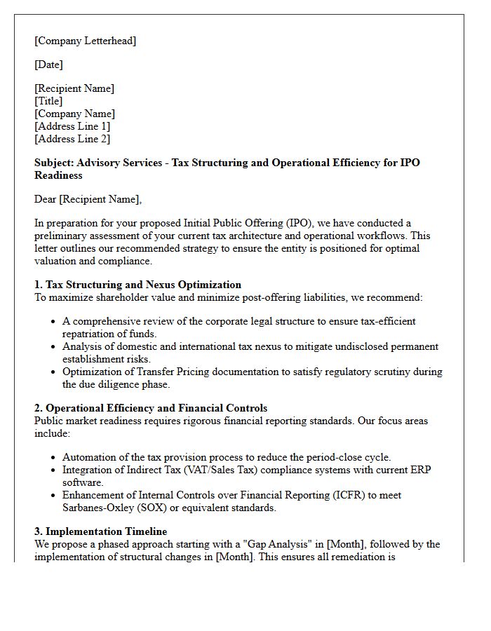 Tax Structuring and Operational Efficiency IPO Readiness Advisory Letter