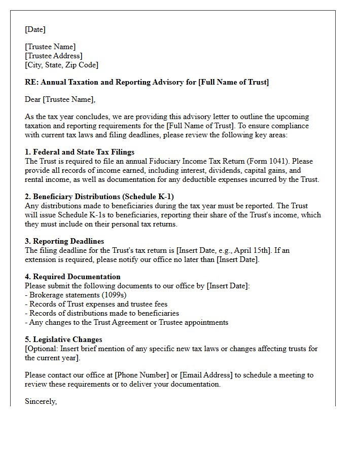 Annual Trust Taxation and Reporting Advisory Letter