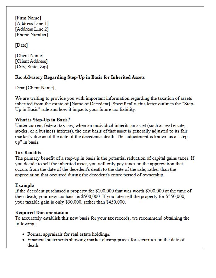 Asset Basis Step-Up Taxation Advisory Letter