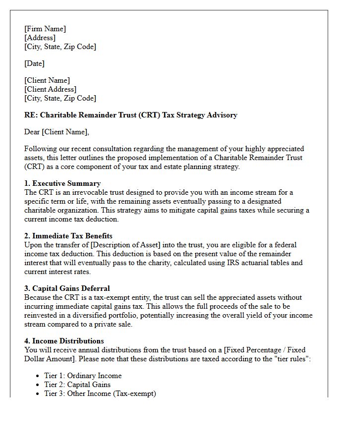 Charitable Remainder Trust Tax Strategy Advisory Letter