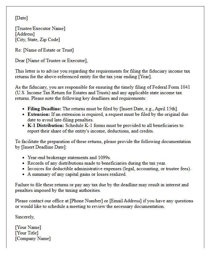 Fiduciary Income Tax Return Preparation Advisory Letter