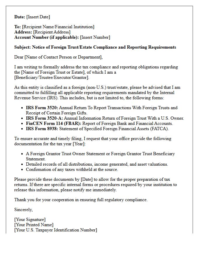 Foreign Trust and Estate Tax Compliance Letter