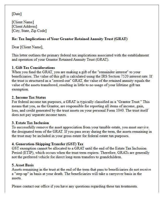 Grantor Retained Annuity Trust Tax Implication Letter