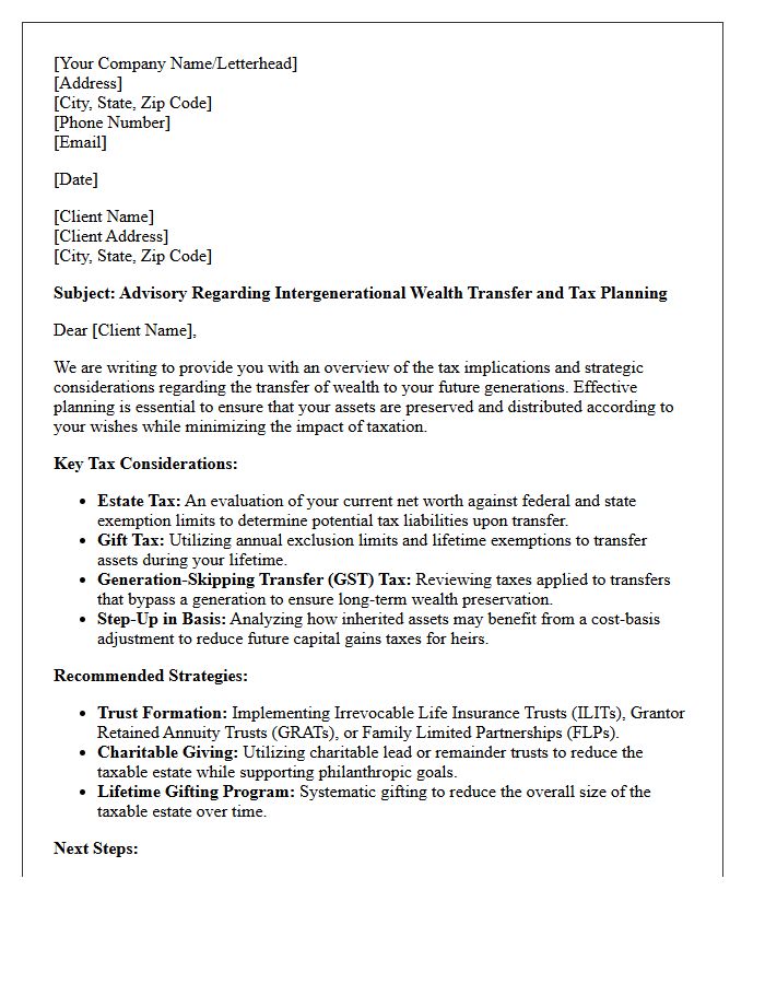 Intergenerational Wealth Transfer Tax Advisory Letter