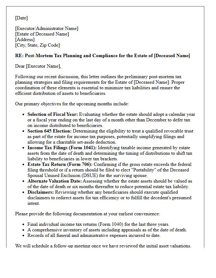 Post-Mortem Estate Taxation Planning Letter